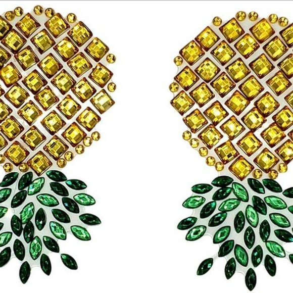 Pineapple Rhinestone Pasties Nipple Covers Self Adhesive Reusable- Lifestyle EDC - Picture 2 of 8